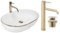 GTM Design Aufsatzwaschbecken Glanz Set mit Waschtischbatterie und Stopfen - Aufsatzwaschbecken Oval für Badezimmer - Modern Waschbecken ohne Hahnloch - Waschbecken mit Armature - Modell 6