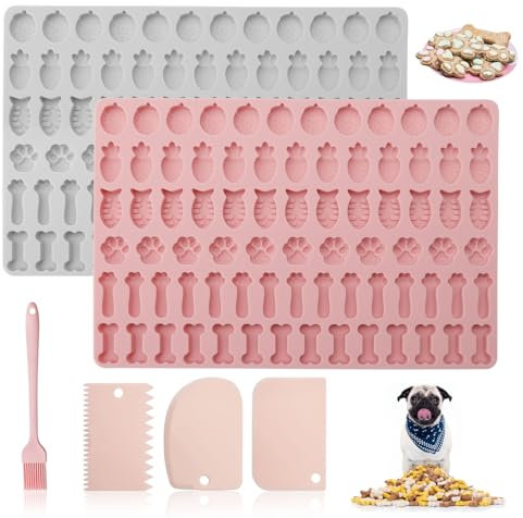 UOCAI 2 Pezzi Stampi in Silicone, Stampo Riutilizzabile in Silicone con Raschietto per Pasticceria e Spazzola da Cucina, per Fare Biscotti per Cani, Dolci