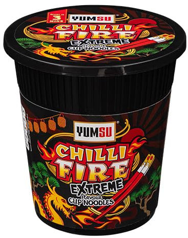Instant Pot Noodles Halal Certified Instant Spicy Chilli Fire Noodles Vegetarian Egg Free 60g (Pack of 24) + FabFinds Mug