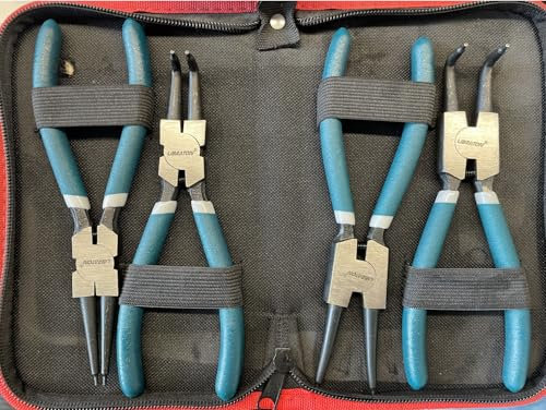 LIBRATON Snap Ring Pliers Set, 7-Inch Heavy Duty Internal/External Circlip Pliers Kit with Straight & Bent Jaw Tips, Spring-Loaded for Retaining Rings, Hoses, Gaskets, with Storage Case Included