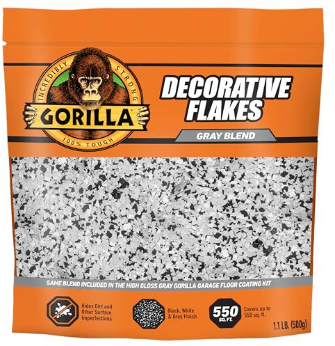 Gorilla Garage Floor Coating Decorative Flakes – Gray, Black & White Blend – Matches High-Gloss Gray Kit – Hides Dirt & Imperfections – Use with Epoxy or Concrete Coatings – Covers up to 550 sq. ft.