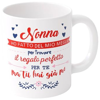 ICE TOYS Tazza Decorativa in Ceramica per Nonna, Bianco e Blu con Scritta Italiana, 9,5 x 8 cm, Manico Ergonomico, Design Classico, Regalo Festa dei Nonni (Nonna 3)