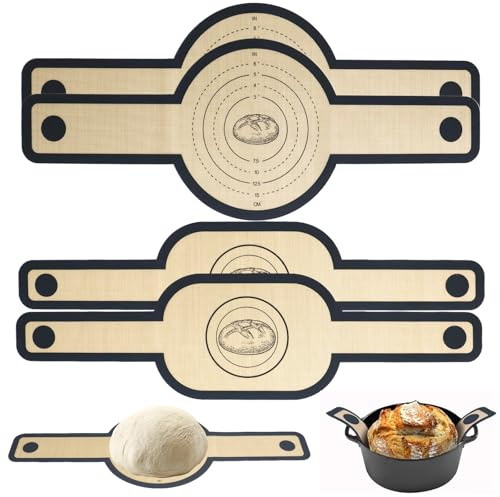 Qibivfo Silikon Backmatte für Dutch Oven 4 Stück, Antihaft Brotschlinge | Brotbackmatte, Backmatte Brot Wiederverwendbare, Langen Griffen, Hitzebeständige, für Brottopf & Backofen, Spülmaschinenfest