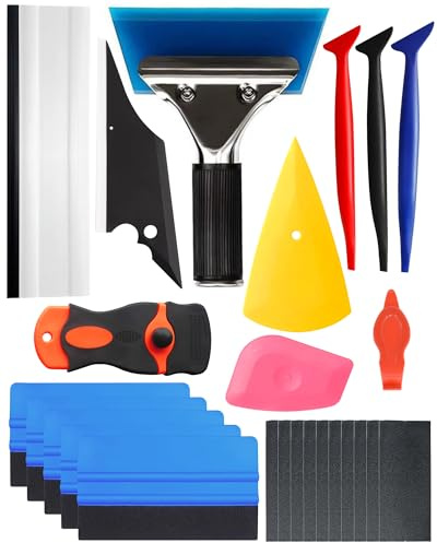 25 Stück Rakel Set für Folie, Professionell Folierungs Werkzeug für Car Wrapping & Tönungsfolie mit 5 Filzrakel, Gummirakel, Folienrakel, Kunststoffschaber für blasenfreie Autofolie & Fenster