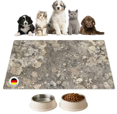 Napfunterlage | Futtermatte für Hunde und Katzen „Naturstein grau“ aus Premium Vinyl - 60x40 cm – rutschhemmend, abwaschbar, reißfest - Made in Germany