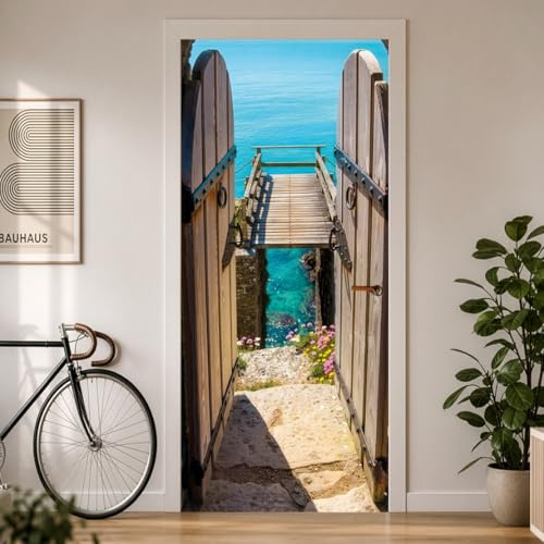 Türtapete selbstklebend 90x200 Türposter Tor zum Meer Türfolie 3D Türaufkleber - Einteilig, Wasserfest, Mieterfreundlich