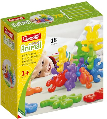 Quercetti Animal Starlinks, Super Light Interlocking Animals Shapes, Create Chains or Interconnecting 3D Structures, for Toddlers 1-3 Years, 18 Pieces