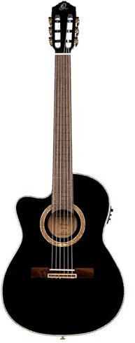 Ortega Guitars Konzert Gitarre Linkshänder – Elektro-Akustisch, 4/4, Slim Neck, Thinline Body – Performer Series – Inklusive Gig Bag – Massive Sitka Fichte, Sapele, Schwarz (RCE138-T4BK-L)
