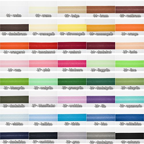 Jajasio Baumwoll Schrägband 19mm breit in 40 Farben, Einfassband Baumwolle Nahtband/Farbe: 25 - helles olivgrün