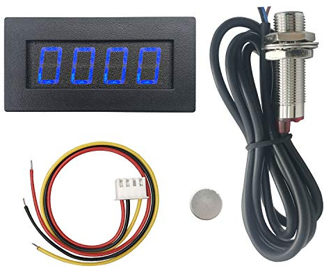 DIGITEN 4 Digital LED Tachometer RPM Speed Meter+Hall Proximity Switch Sensor NPN Blue