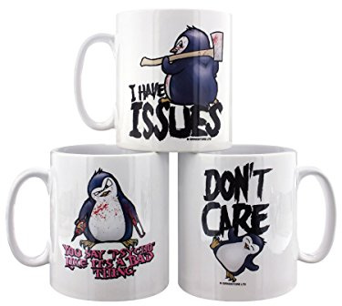 Psycho Penguin Mugs - Set of 3 Mug for Tea or Coffee Set White