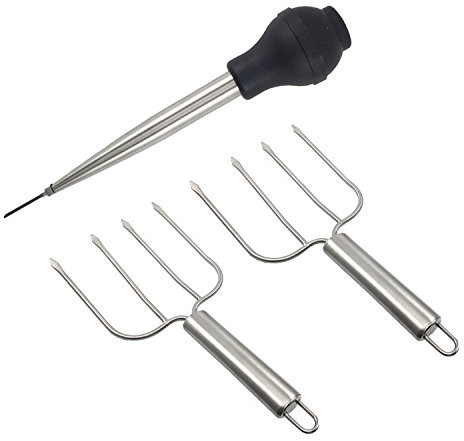 Thanksgiving Turkey Serving Set, Stainless Steel Baster And Turkey Lifter Poultry Forks,3Pcs Set (3)