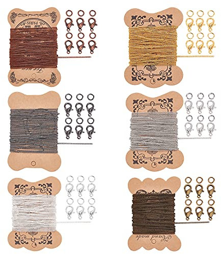 PandaHall Elite 6 Blätter 5m / Blatt Eisen Twisted Ketten Panzerketten Halsketten mit 360 Stück 4mm Biegeringe und 120 Stück Messing Karabinerverschlüsse für DIY Schmuckherstellung, 6 Mix Farben
