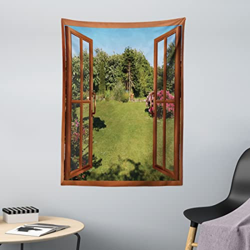 ABAKUHAUS Tropisch Wandteppich, Fenster zum Hinterhof Frische aus Weiches Mikrofaser Stoff Waschbar ohne Verblassen Digitaldruck, 110 x 150 cm, Redwood