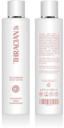 Eau de rose florale bulgare 100% pure Thracian BIO , tonique pour la peau et les cheveux, 200 ml, distillée en Bulgarie, sans parfum ajouté, vegan, non testée sur les animaux, sans alcool