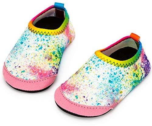 Yorgou Baby Strandschuhe Schwimmschuhe Badeschuhe Wasserschuhe Schnelltrocknende Aquaschuhe rutschfest Barfuss Schuh für Kinder Beach Pool, Gefärbt-2(fersenschutz), 19/20 EU