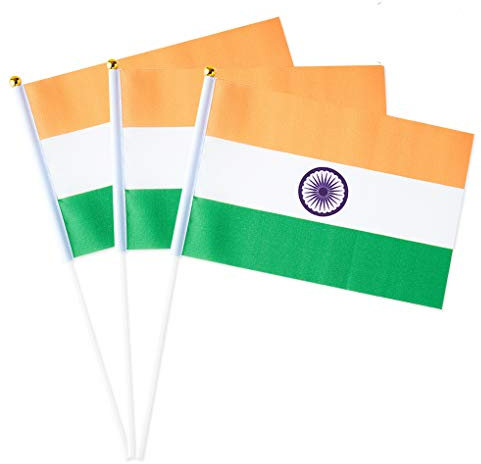 Indien-Flagge, indische Flagge, kleine Mini-Handflaggen auf Stab, ideal für Party-Paraden, Sportveranstaltungen, patriotische Festival-Dekorationen