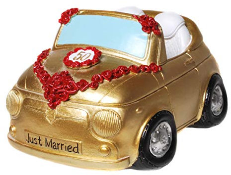 UDO Schmidt 88407 Spardose Gold Hochzeit 50 Jahre Cabrio Mini Auto Deko Sparschwein Figur