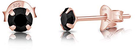 Orecchini Neri Donna - Orecchini Punto Luce Argento 925 Placcati Oro Rosa con Brillantino Nero - Orecchini Donna Oro Rosa - Orecchini Lobo Donna - Orecchini Piccoli Oro - Punto Luce Nero