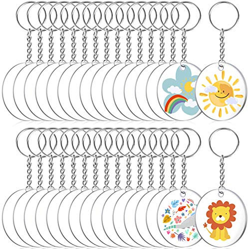 Audab Lot de 108 porte-clés vierges en acrylique transparent pour kit de vinyle comprenant 36 pièces vierges en acrylique, 36 anneaux porte-clés et 36 anneaux ouverts pour porte-clés, travaux manuels