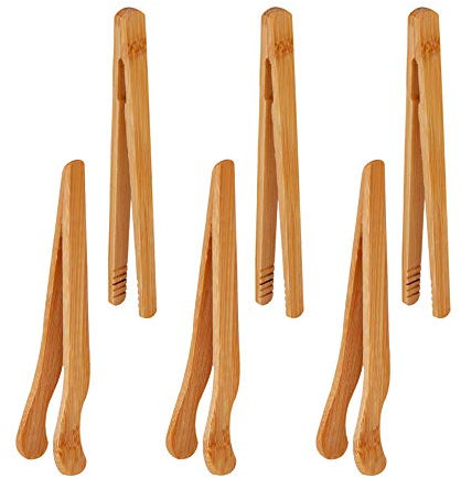 6 pinzas de cocina de bambú, pinzas de bambú, pinzas de bambú, pinzas de cocina, pinzas de té, pinzas de cocina para tocino Andthin Ect, color amarillo pardusco