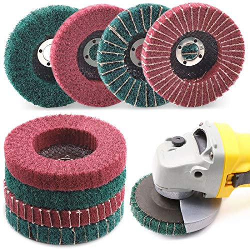 Keadic Lot de 8 disques à lamelles en fibre de nylon pour meuleuse d'établi, 10,2 cm, grain 120, 180, 240, 320, disque de ponçage abrasif pour outils de polissage (rouge et vert)