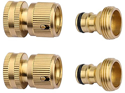 ANCLLO 2 Stück Gartenschlauch-Schnellverbinder, massives Messing, 1,9 cm Gewinde, einfach zu verbinden, Armaturen, auslaufsicher, Wasserschlauch, männlich und weiblich.