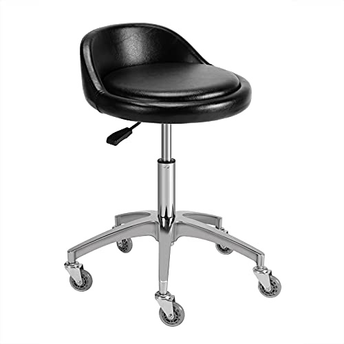 McDooFly Salon Rolling Stool Chair with Backrest - Height Adjustable Swivel Stool with Wheels - Heavy Duty Metal Base for Home Facial Spa Massage Dental Clinic Hair Cutting and Work Bench (Black)
