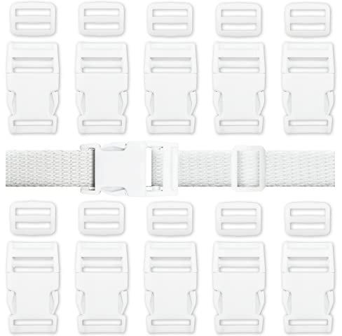 None-Branded 10 Stück Release Schnallen mit Tri-Glide Slides Kunststoff verstellbare Schnallen Clips für DIY Craft (Weiß)