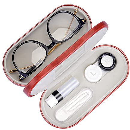 Muf 2-in-1-Kontaktlinsenetui und Brillenetui, doppelseitig, auslaufsicher, tragbar, Pinzette und Kontaktlinsen-Lösungsflasche für Reiseset (Braun)