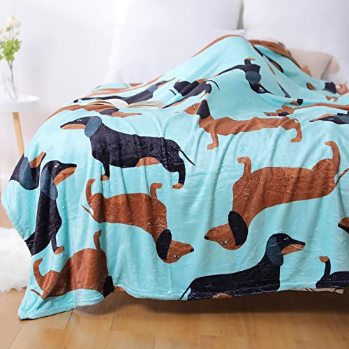 Famitile Dackel-Decke, weicher Flanell-Überwurf, warme und gemütliche Fleecedecke, Cartoon-Dackel-Decke für Kinder und Erwachsene, Couch, Bett, Stuhl, Sofa (Dackel 1, 152,4 x 203,2 cm)