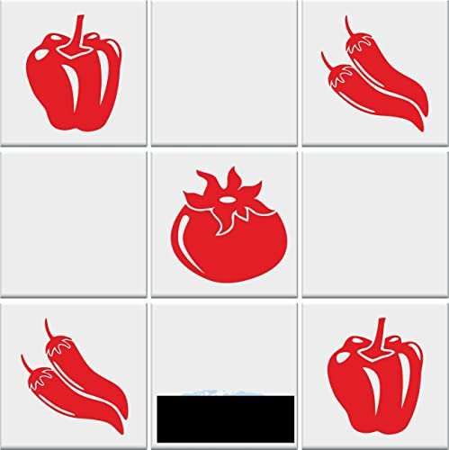 myrockshirt Küchenfliesen Aufkleber Chili Peperoni Paprika 12-teilig je 10cm Sticker Wandtattoo Autoaufkleber