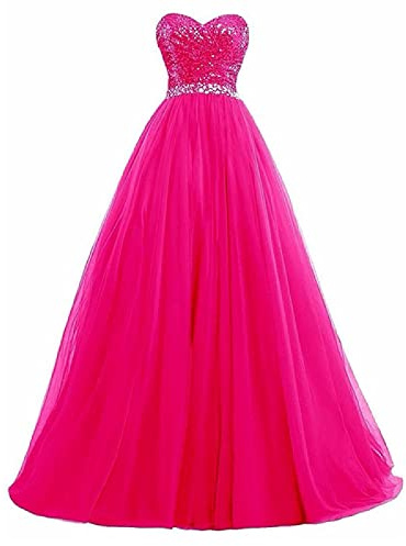 yhfshop Damen Brautjungfernkleider Lang,Sexy durchsichtiges Top mit U-Boot-Ausschnitt und Perlen besetztes Partykleid,Crimson,30,Rose Red,40,Formellen Abendkleid Ballkleid