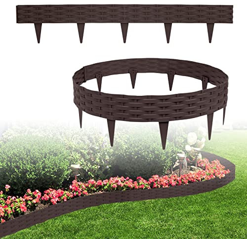 LARS360 Bordure de pelouse de 10 m avec 10 éléments de 100 cm - Plastique pliable - Design rotin - Bordure de parterre - Bordure de pelouse - Palissade de jardin - Lot de 10 (marron)