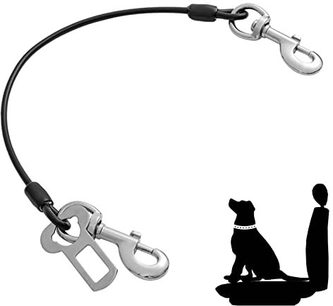 Mi Metty Dog Car Seat Belt, Dog Car Harnesses Chew Proof Steel Rope Cable, Waterproof Dogs Safety Belt, Vehicle Harnesses with Double Clips and Latch Attachment