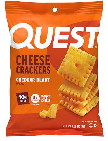Quest Nutrition Cheese Crackers, Cheddar Blast, 10g Protein, 5g Net Carbs, 1g Sugar, Made with Real Cheese, High Protein Snack, 12 Packs (1.06 oz Bags)