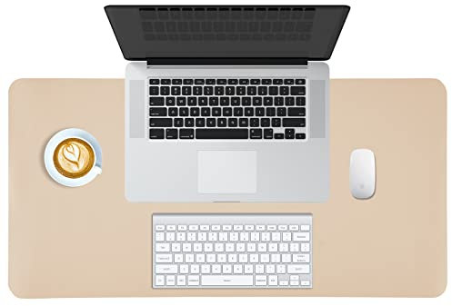 PINKCAT Schreibtischunterlage Mauspad XXL 80 x 40 cm PU Leder Tischunterlage für Büro, wasserdichte, rutschfeste Mousepad für Tastatur, Laptop, Beige