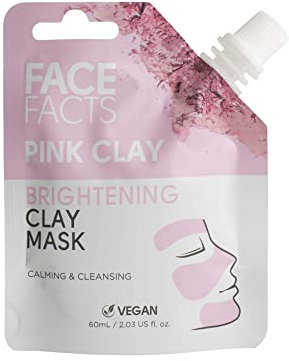 Face Facts Maschera di argilla rosa illuminante | Maschera 3 in 1 calma + deterge + leviga | 60 ml