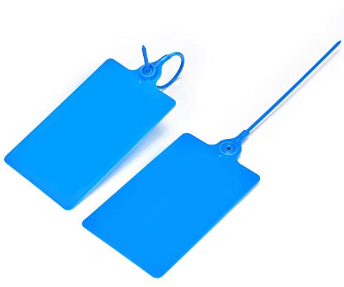 Lzbignun 100 Plastic Label Tags Shipping Waterproof Labeling Zip Tie Tag Security Seals Large Blank Labels Writable Marker Lables Hanging Storage with One Pen(Blue)