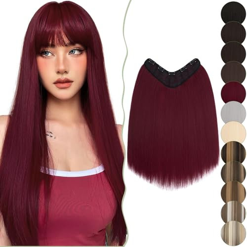 SEGO Extensions wie Echthaar U-FÖRMIG 5 Tressen Hair Extensions Clip in Haarverlängerungen Haarteile günstig für Voller Kopf 45 cm 160g Weinrot