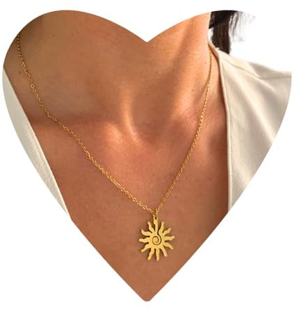 NataschaWoge® SONNE minimalistischer Schmuck EDELSTAHL Gold Silber Kette Halskette + Anhänger Geschenk für Sie Hollow Sun Goldkette (Gold)