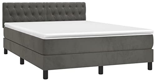 Hommdiy Boxspringbett mit Matratze Dunkelgrau 140x200 cm Samt,Geeignet für alle Arten von Schlafzimmern