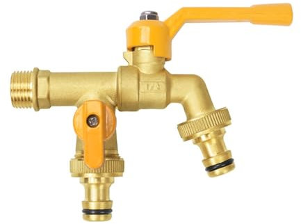 Rubinetto doppio da giardino con connettore antigelo -10 ℃, resistenza alle alte temperature 120 ℃ Valvola a sfera doppio rubinetto Rubinetto esterno Rubinetto acqua in ottone for giardino, casa e ind
