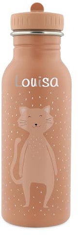 Trixie Gourde personnalisée en acier inoxydable pour enfant (500 ml) Motif chat avec nom pour filles et garçons – Anti-fuite, inoxydable et adaptée aux enfants