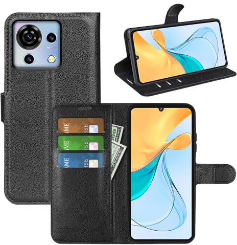 JIUNINE Klapphülle aus Kunstleder für ZTE Blade V50 Vita 4G, Schwarz