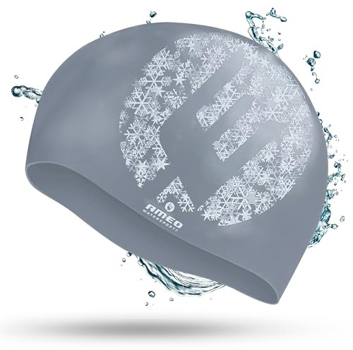 AMEO Premium Silikon-Badekappe Snowstar – Swim Cap elastisch & strapazierfähig – Ideal für alle Kopfgrößen – wasserdichte, komfortable Schwimmhaube, Silver