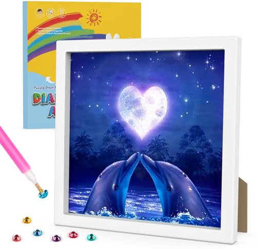 GHHKUD Diamond Painting für Kinder Mit Rahmen - 5D Delfin Diamant Bilder Set für Mädchen und Erwachsene - Home Decor 18x18cm