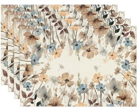 Artoid Mode Tuschemalerei Mohnblumen Blumen Blüte Frühling 4er Set Platzsets, 30x45cm Sommer Bankett Tischsets Platzdeckchen Küche Party Deko