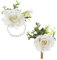 Yolev 2 Stücke Weißes Ansteckblume Handgelenksblume Künstliches Rosenblumen Armband Corsage Weiß Braut Bräutigam Handgefertigt Knopfloch Hochzeit Boutonniere Rose Anstecker Hochzeit