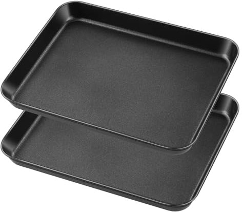 Onader Small Oven Tray Set of 2, Non-Stick Carbon Steel Baking Pan Cookie Sheet, 26.5x20.6x2.5cm, Ideal for Baking Cooking Serving Roasting, Healthy & Sturdy, Easy Release & Clean